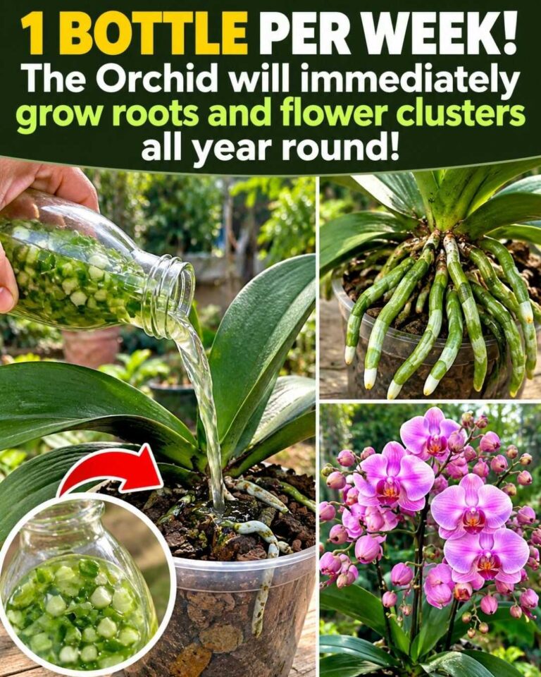 Pour 1 bottle a week! The orchid may quickly develop roots and flower clusters