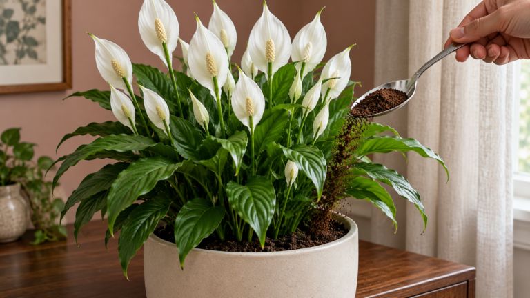 Just one spoonful per week! Discover the steps to help your peace lily’s leaves stand upright again